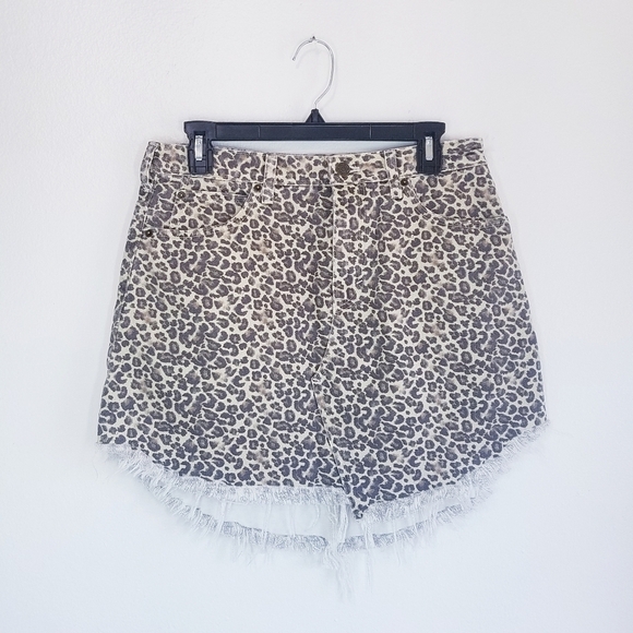 🌸 NEW Free People | Bailey Leopard Print Denim Skirt 29 - Picture 6 of 15